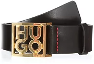 Paski - HUGO Męski włoski skórzany pasek HU-GO-G Sz35 z klamrą z logo, Czarny, 110 - miniaturka - grafika 1