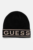 Czapki męskie - Guess czapka z domieszką wełny LOGO BEANIE kolor czarny z cienkiej dzianiny M4BZ06.Z3H82 - miniaturka - grafika 1