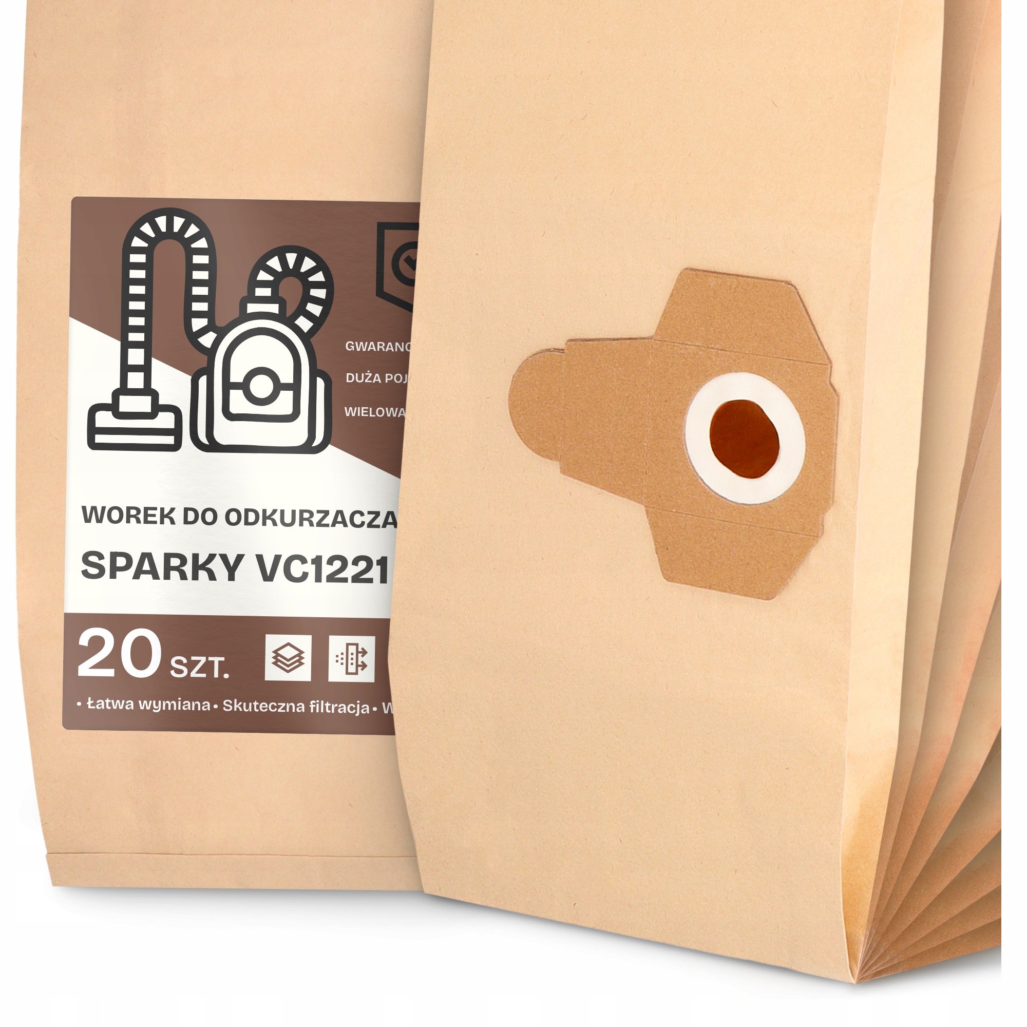 20x Worek do Odkurzacza Sparky VC1221 Papierowy Duży Mocny Worki 2A
