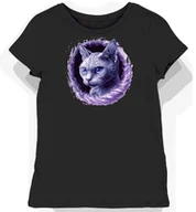 Koszulki i topy damskie - Koszulka damska czarna z motywem szarego kota Devon Rex w magicznym blasku XL - miniaturka - grafika 1