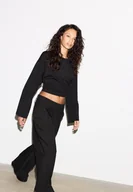 Spodnie damskie - Stradivarius Eleganckie spodnie z szerokim pasem Czarny 40 - miniaturka - grafika 1