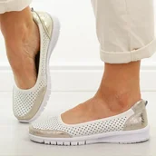 Baleriny - Białe ażurowe skórzane baleriny damskie Vinceza 95369 - miniaturka - grafika 1