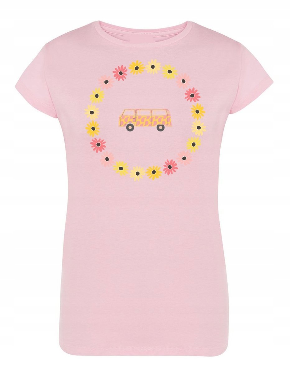 T-Shirt damski nadruk RETRO Van Bus Kwiatki r.L