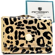 Portfele - Portfel damski złoty PETERSON modny elegancki lakierowany na zatrzask i bigiel ochrona kart RFID skórzany - miniaturka - grafika 1