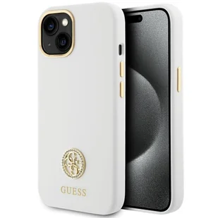 Guess GUHCP15SM4DGPH iPhone 15 / 14 / 13 6.1" biały/white hardcase Silicone Logo Strass 4G - Etui i futerały do telefonów - miniaturka - grafika 1