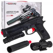 Zabawki militarne - Pistolet z akcesoriami dla dzieci 6+ Imitacja M92 + Tłumik + Celownik + Kulki z hydrożelem - miniaturka - grafika 1