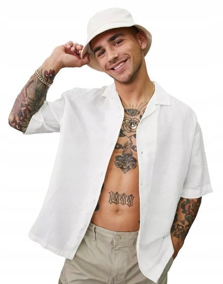 Koszula Męska Ecru Klasyczna Krótki Rękaw 38 Xmu