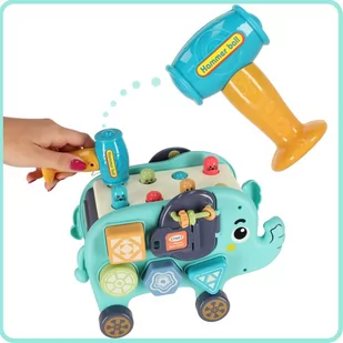 Słonik interaktywny montessori wbijak sorter klocki młotek 26cm - Sortery dla dzieci - miniaturka - grafika 5