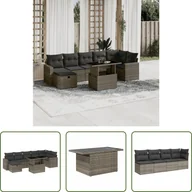 Sofy ogrodowe - The Living Store 8-częściowa sofa ogrodowa z poduszkami z szarego polirattanu - miniaturka - grafika 1