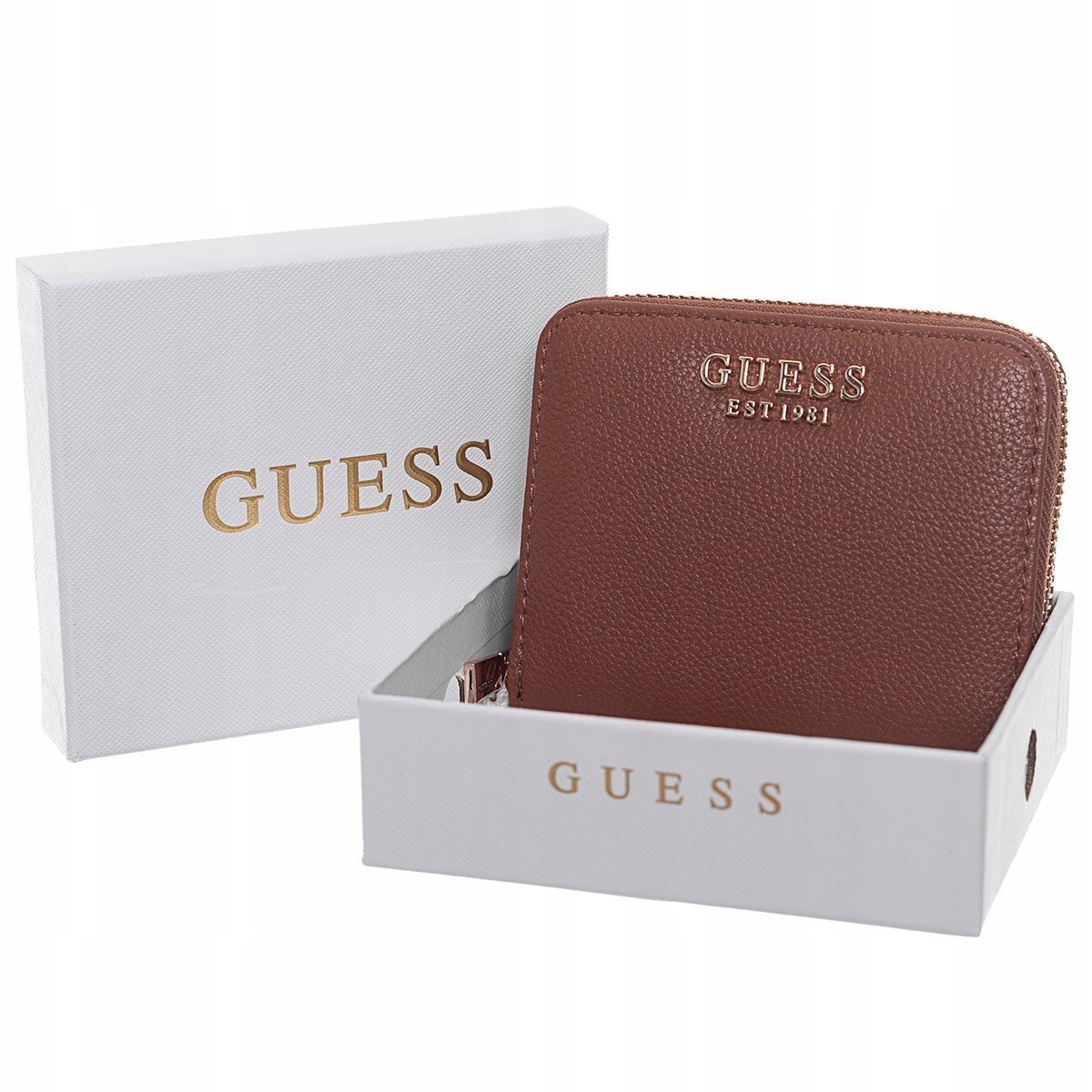 GUESS PORTFEL DAMSKI GREGORIA SLG SMALL ZIP BRĄZOWY