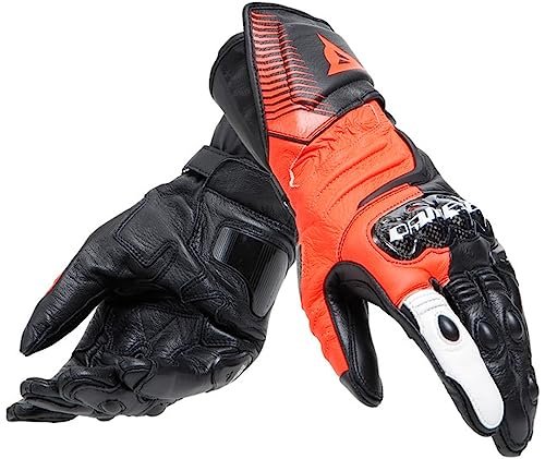Dainese - Carbon 4 Long Gloves, długie sportowe rękawice motocyklowe ze skóry, ochraniacze na kostki z włókna węglowego, męskie, czarne/fluo-czerwone/białe, XL