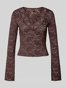 Bluzki damskie - Bluzka o kroju slim fit z długim rękawem i efektem koronki model ‘NIKKA’ - miniaturka - grafika 1