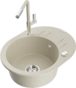 Zlewozmywaki z baterią - Mexen Kevin zlewozmywak granitowy 1-komorowy z ociekaczem i baterią kuchenną Flora, beżowy - 6517-69-670401-09 - miniaturka - grafika 1