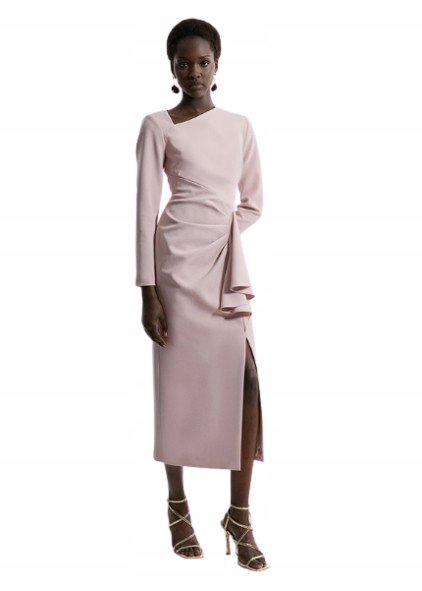Karen Millen Różowa Sukienka Midi Z Długim Rękawem Dla Niskich 38 B1C