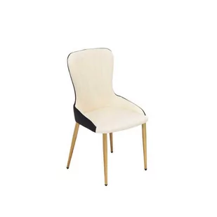 KRZESŁO tapicerowane biała skóra czarny tył złote nogi styl glamour - Krzesła - miniaturka - grafika 1