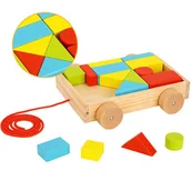 Klocki - Tooky Toy TOOKY TOY Drewniany Wózek z Klockami 16 el - miniaturka - grafika 1