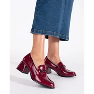 Półbuty damskie - Bordowe lakierowane damskie półbuty na obcasie czerwone - Inna marka - miniaturka - grafika 1