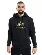 Bluzy męskie - ALPHA INDUSTRIES Męska bluza z kapturem Basic Hoody Foil Print, czarny/żółty, 3XL - miniaturka - grafika 1