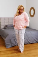Piżamy damskie - Różowa piżama plus size z bawełny - miniaturka - grafika 1
