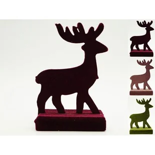 Figurka drewniana flokowana Renifer 16 cm - Ozdoby bożonarodzeniowe - miniaturka - grafika 1