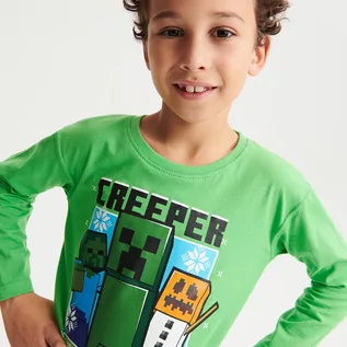 Koszulki dla chłopców - Reserved - Longsleeve Minecraft - Zielony - grafika 1