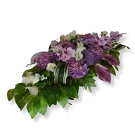 Sztuczne kwiaty - STROIK NA GRÓB biało fioletowe sztuczne kwiaty obciążony hortensje wiązanka - miniaturka - grafika 1