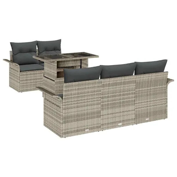 Zestaw Ogrodowy z Naturalnego Rattanu, Beżowy, Stół + 5 Sof, 60 cm Głę