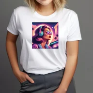 Koszulki i topy damskie - T-Shirt Koszulka biała z nadrukiem Dziewczynka girl fantasty art rozmiar S - miniaturka - grafika 1