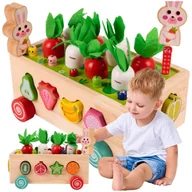 Zabawki sensoryczne - Układanka Drewniana Montessori Marchewki Wózek Złap Robaczka Sorter Klocków - miniaturka - grafika 1