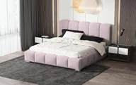 Łóżka - GUTTO Łóżko tapicerowane różowe 120x200 z pojemnikiem na łóżko i schowkiem, metalowa rama z listew - miniaturka - grafika 1