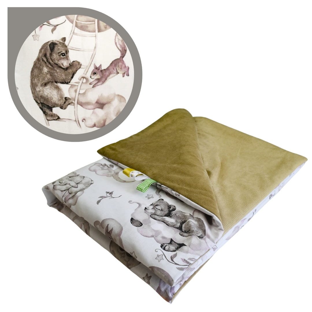 Kocyk Dziecięcy 75x100 Letni Misie Na Drabince/Beż Bawełna/Velvet Polski Producent