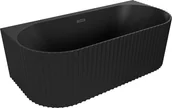Wanny - Mexen Sella wanna wolnostojąca przyścienna ryflowana 150 x 75 cm, czarna mat, przelew czarny - 52711507571-70 - miniaturka - grafika 1