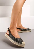 Espadryle damskie - Czarne Ażurowe Espadryle z Odkrytą Piętą i Plecionką na Podeszwie Sanioma - miniaturka - grafika 1
