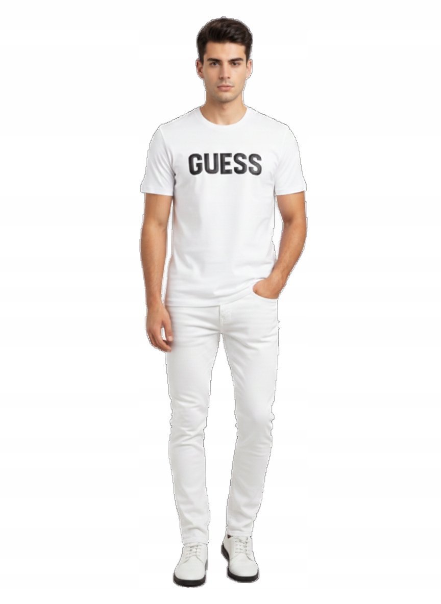 GUESS BIAŁY T SHIRT MĘSKI Z BAWEŁNY Z OKRĄGŁYM DEKOLTEM XL 12CA
