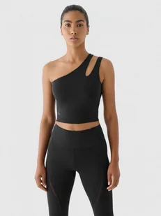 Damski crop top treningowy na jedno ramię 4F x Anna Lewandowska 4FALSAW24TFSLF515 - czarny - 4F x AL - Koszulki sportowe damskie - miniaturka - grafika 1