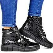 Botki damskie - DAMSKIE BOTKI SKÓRZANE NA TRAPEROWEJ PODESZWIE EVENTO 9315 CZARNE - miniaturka - grafika 1