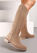 Kozaki damskie - Ciemnobeżowe Kozaki Typu Kowbojki z Płaską Podeszwą Taivelle - Renee - miniaturka - grafika 1