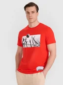 Koszulki męskie - T-shirt regular z nadrukiem siatkarskim męski 4F 4FRAW25TTSHM3319-62S Czerwony L - miniaturka - grafika 1