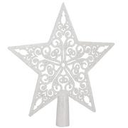 Ozdoby bożonarodzeniowe - Szpic na choinkę 22 cm czubek ażurowa gwiazda biała z brokatem - miniaturka - grafika 1