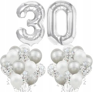 Zestaw SREBRNY BALON na 30 URODZINY białe konfetti - Balony i akcesoria - miniaturka - grafika 1