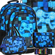 Plecaki worki - Plecak Szkolny Chłopca Piksele Niebieskie W Pady Piórnik Torba Worek Zestaw - miniaturka - grafika 1