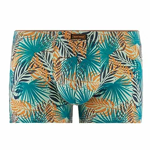 bruno banani Męskie szorty z nadrukiem Yucca retro, Zielony benzyna/pomarańczowy nadruk, M - Spodenki damskie - miniaturka - grafika 1