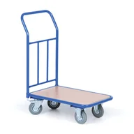 Wózki magazynowe - Wózek platformowy z uchwytem z siatką, platforma 450 x 700 mm, nośność 200 kg, koła 125 mm z szarą gumą - miniaturka - grafika 1