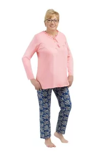 PIŻAMA DAMSKA 4XL DŁUGI RĘKAW DŁUGIE SPODNIE BAWEŁNIANA RÓŻOWA KWIATY BABCI - Piżamy damskie - miniaturka - grafika 1