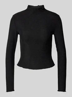 Bluzka o kroju slim fit z długim rękawem, półgolfem i falbanami model ‘SANDRA’ - Bluzki damskie - miniaturka - grafika 1