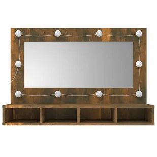 Lumarko Szafka z lustrem i LED, przydymiony dąb, 90x31,5x62 cm - Toaletki - miniaturka - grafika 5