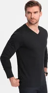 Koszulki męskie - Ombre Męski longsleeve bez nadruku z dekoltem w serek - czarny V6 OM-LSBL-0108 XL - miniaturka - grafika 1
