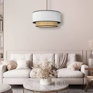 Lampy sufitowe - Żyrandol Boho, rattan, tkanina, beżowa/biała - miniaturka - grafika 1
