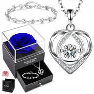 Bransoletki - Srebrny Naszyjnik Diamentowany Serce Prezent Na Dzień Kobiet + Bransoletka - miniaturka - grafika 1