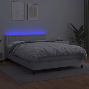 Lumarko Łóżko kontynentalne z materacem i LED  biała ekoskóra 140x200cm - Łóżka - miniaturka - grafika 4